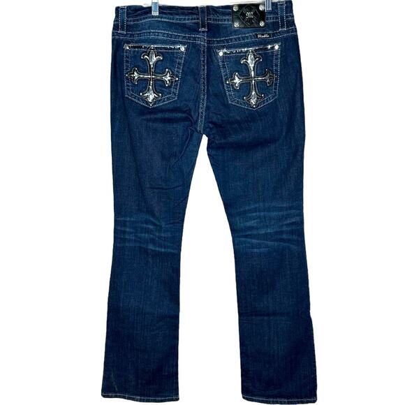 Miss Me Mid Rise Boot cut Sequined Cross pockets  - SILVER threading - Picture 1 of 6